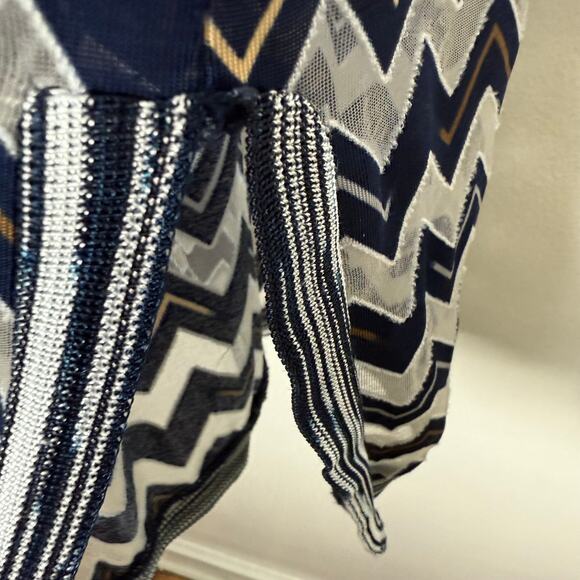 Missoni Sport Blue White Sheer Zig Zag Tunic Dress Sleeveless V-Neck 40 US 4 - Picture 7 of 11